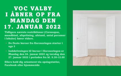 VOC Valby åbner fra den 17. januar 2022