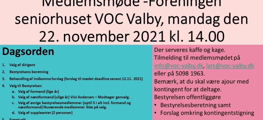 Medlemsm&oslash;de i Foreningen Seniorhuset VOC Valby 22. november 2021 kl. 14.00 - bilag