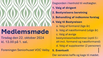 Medlemsmøde 22. oktober 2024 - Dagsorden