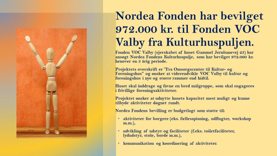 Nordea Fonden har bevilget midler til Fonden VOC Valby